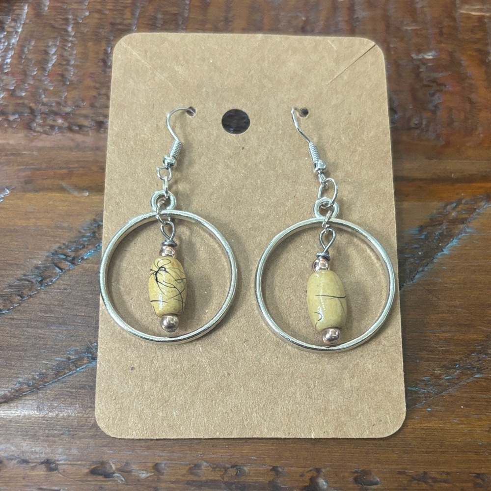 Silver and Tan Hoop Earrings